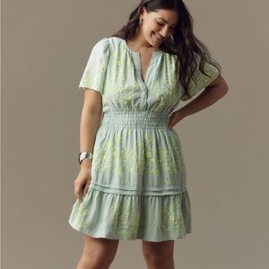 Anthropology Somerset embroidered linen mint green dress 3x